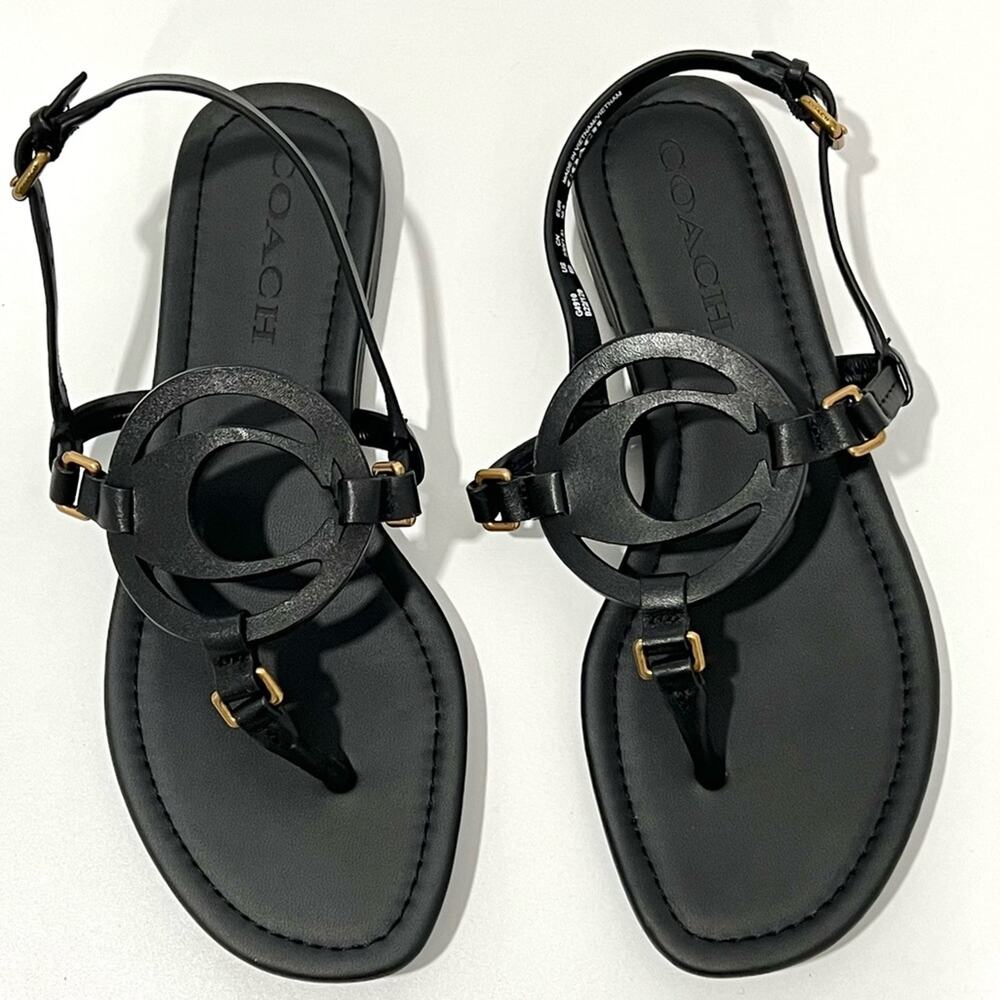 Coach Jeri Logo Leather Sandals | Designer Slide Sandals | Size 6 | NEW - Picture 3 of 9